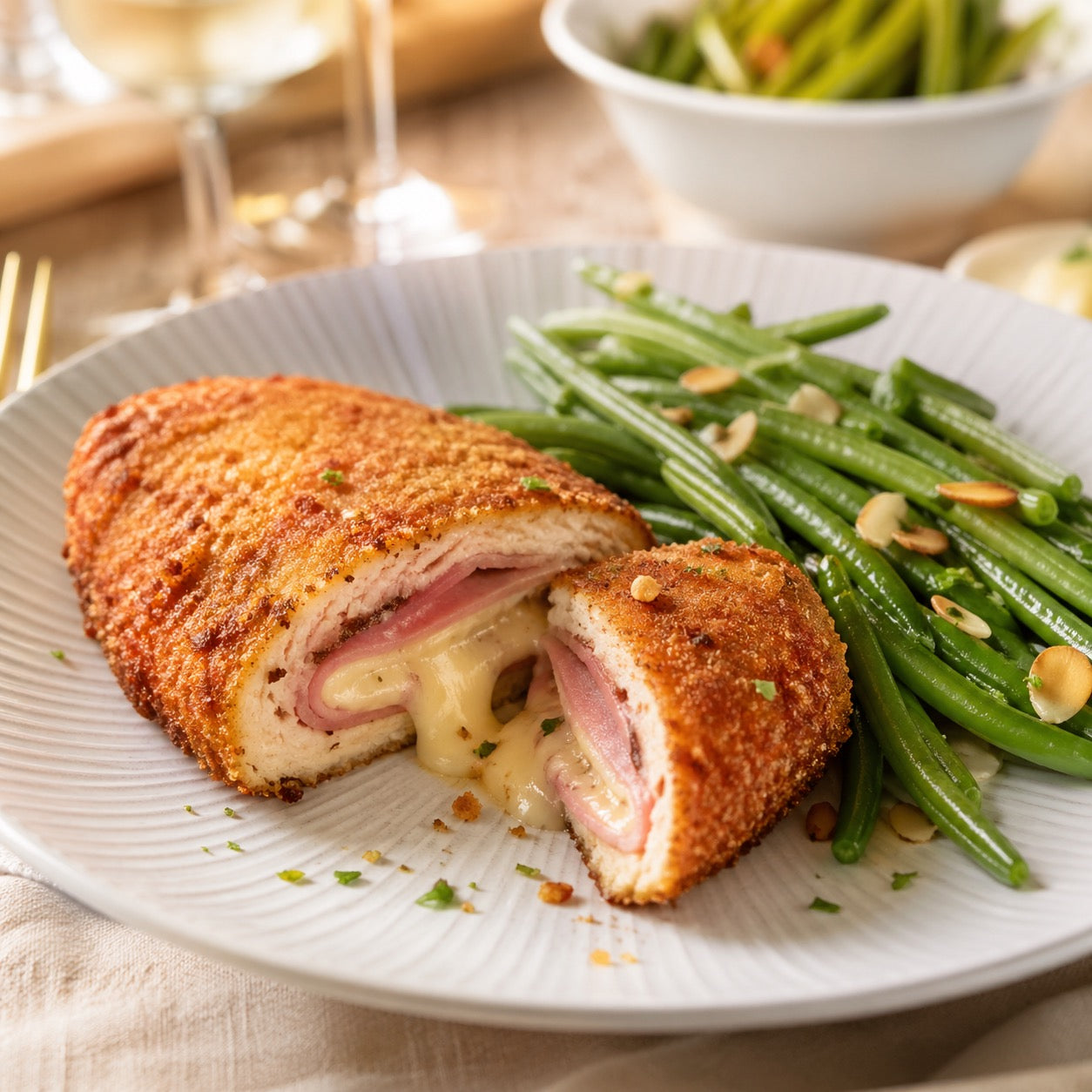 Cordon bleu maison avec haricots verts