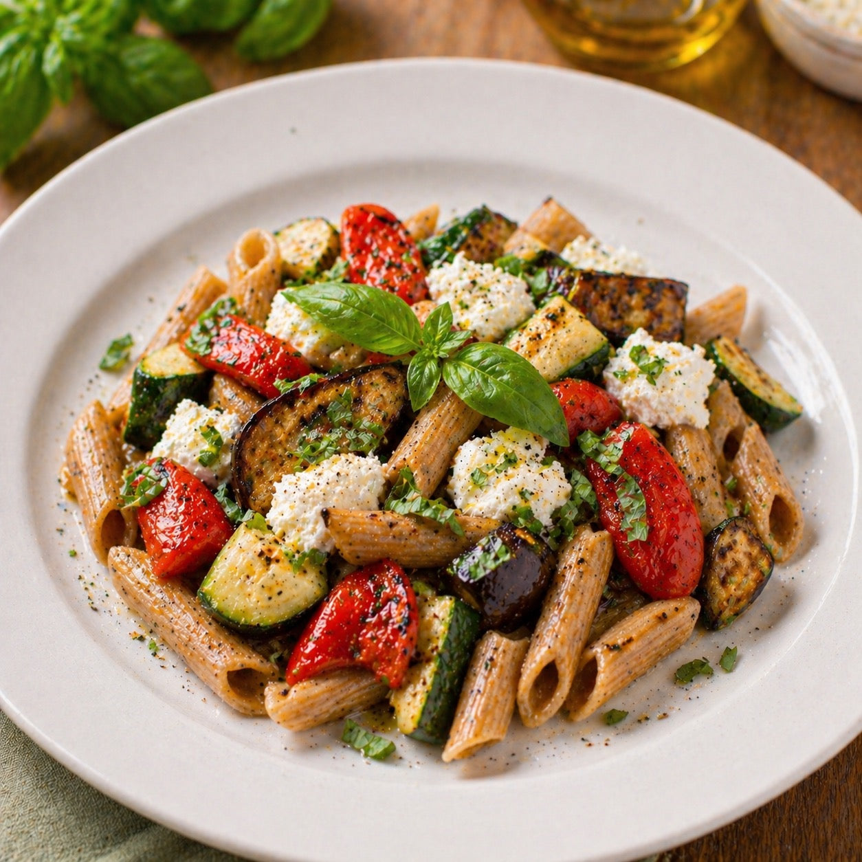 Penne complètes légumes grillés