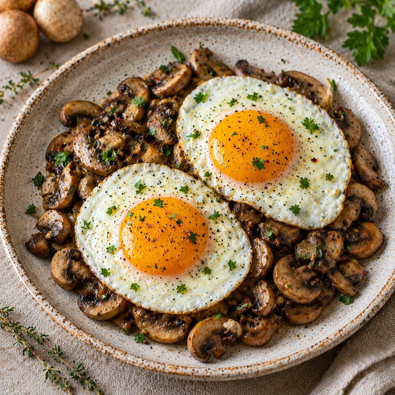 Œufs au plat sur lit de champignons