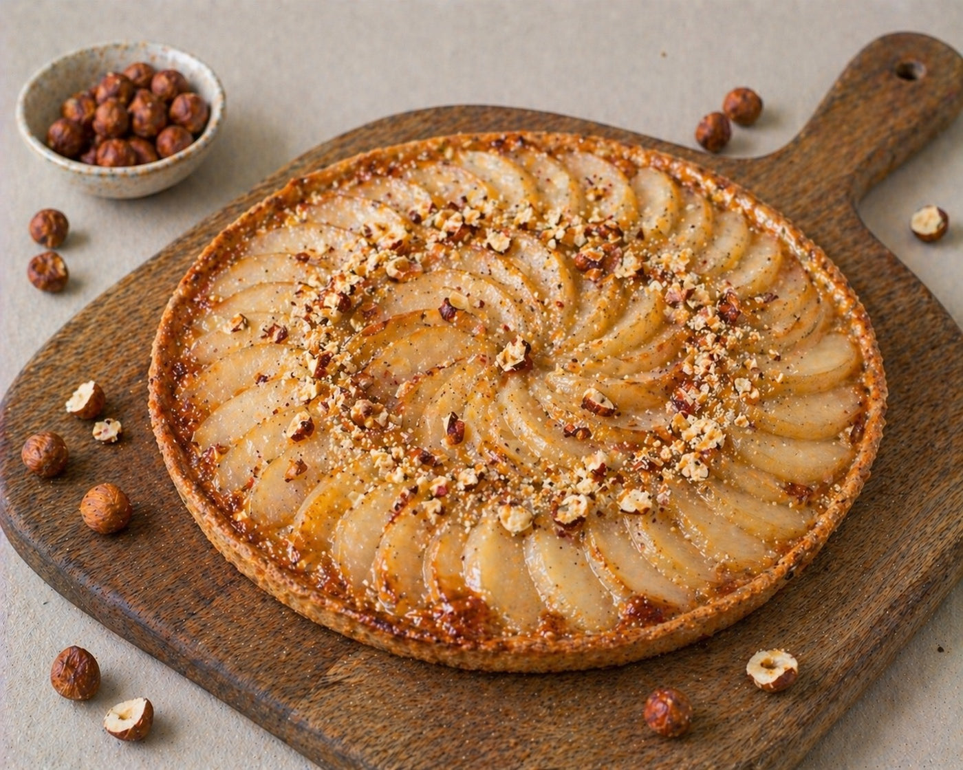 Tarte fine poire-noisette