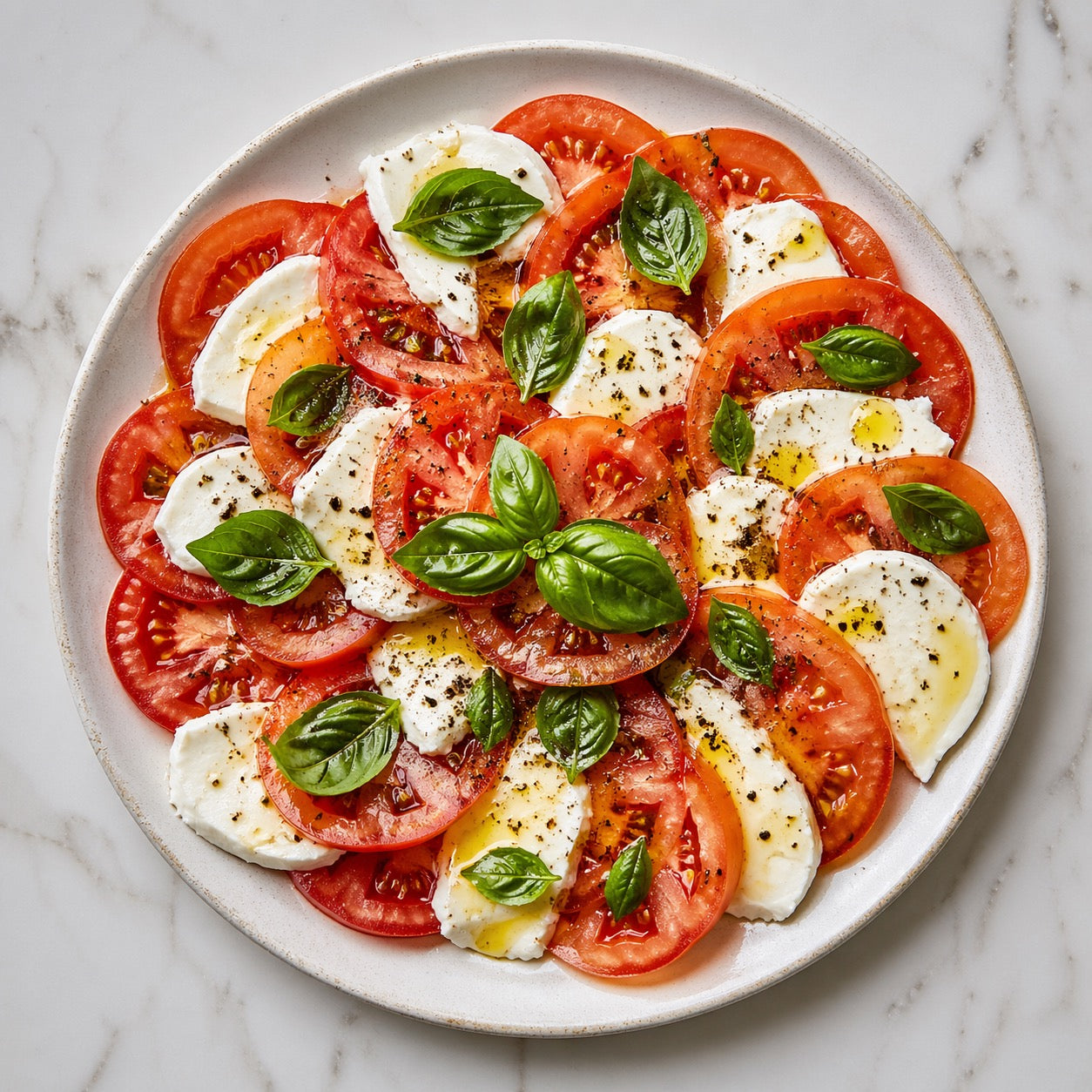 Carpaccio de tomates, mozzarella et basilic