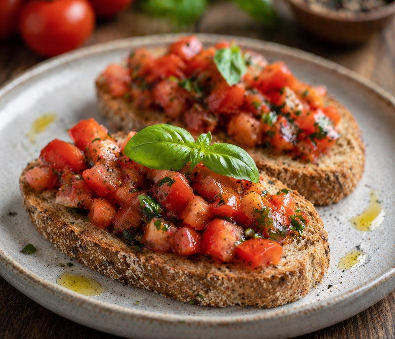 Bruschetta tomate-basilic sur pain complet