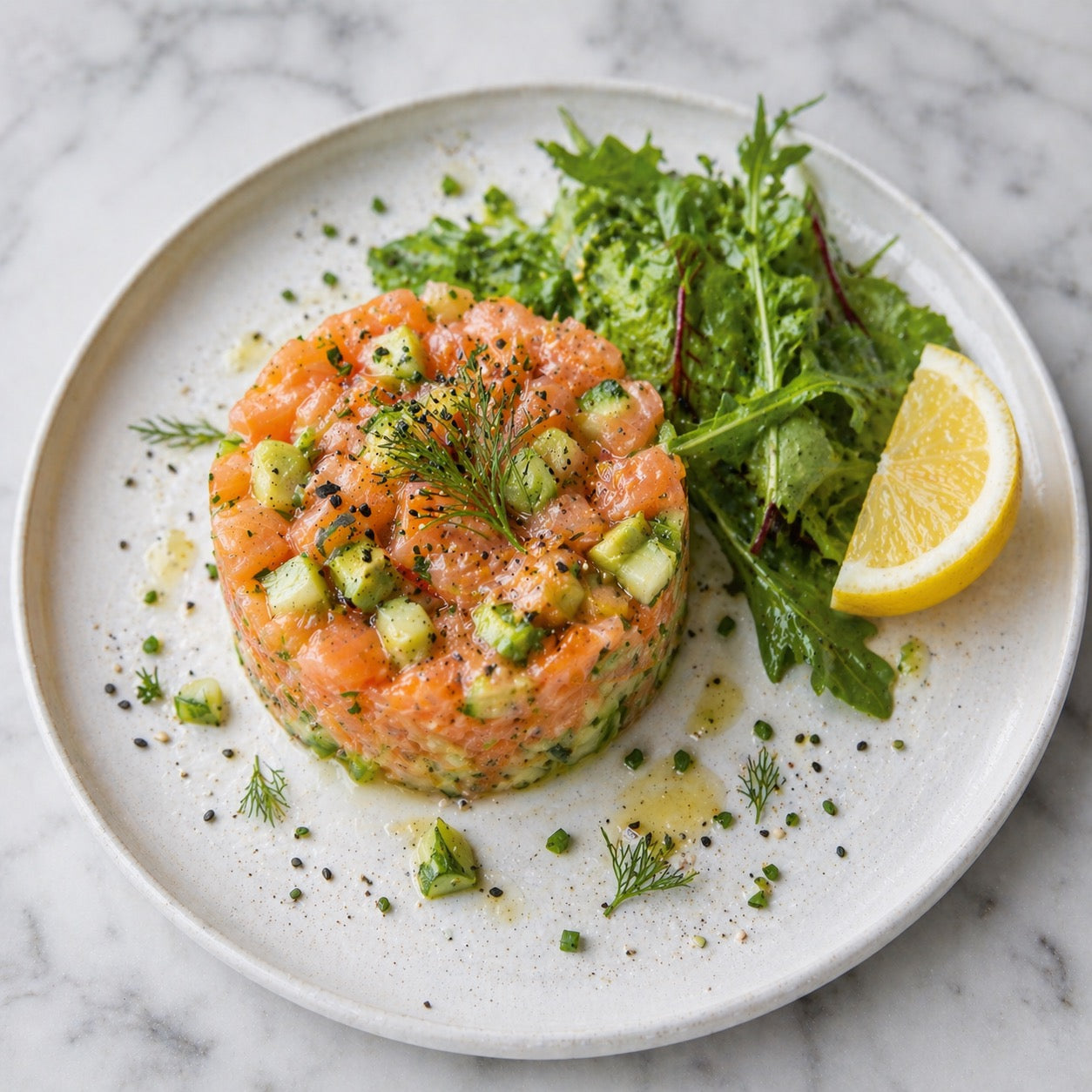 Tartare de saumon, avocat et concombre