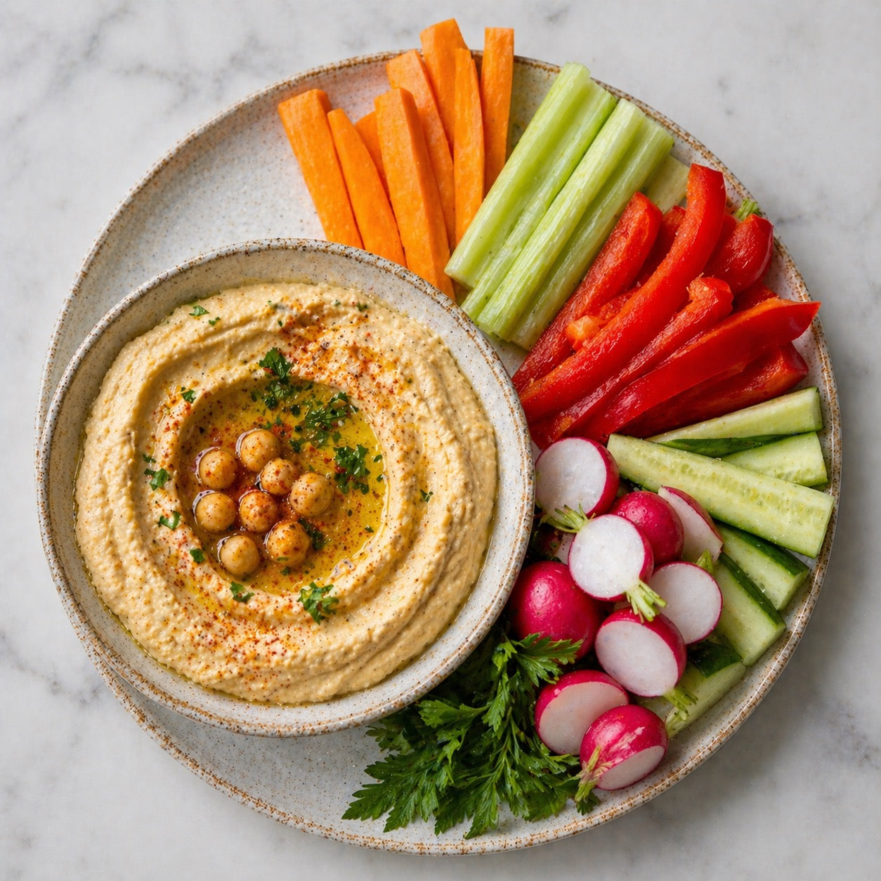Houmous de pois chiches et crudités