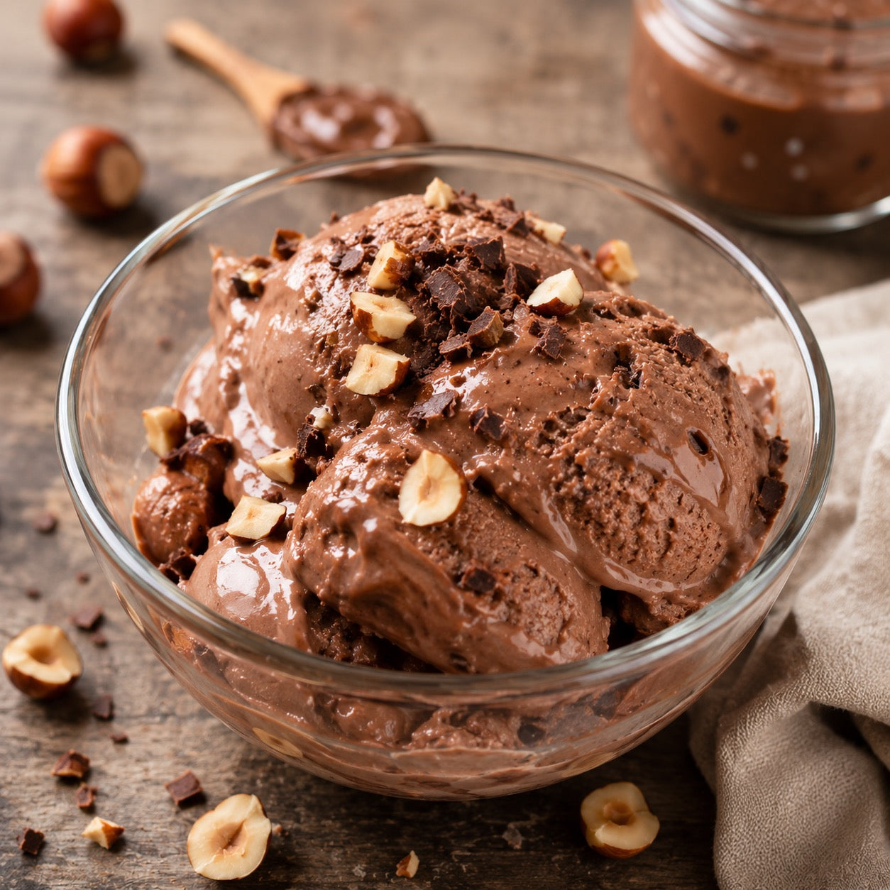 Glace maison chocolat-noisette façon pâte à tartiner légère