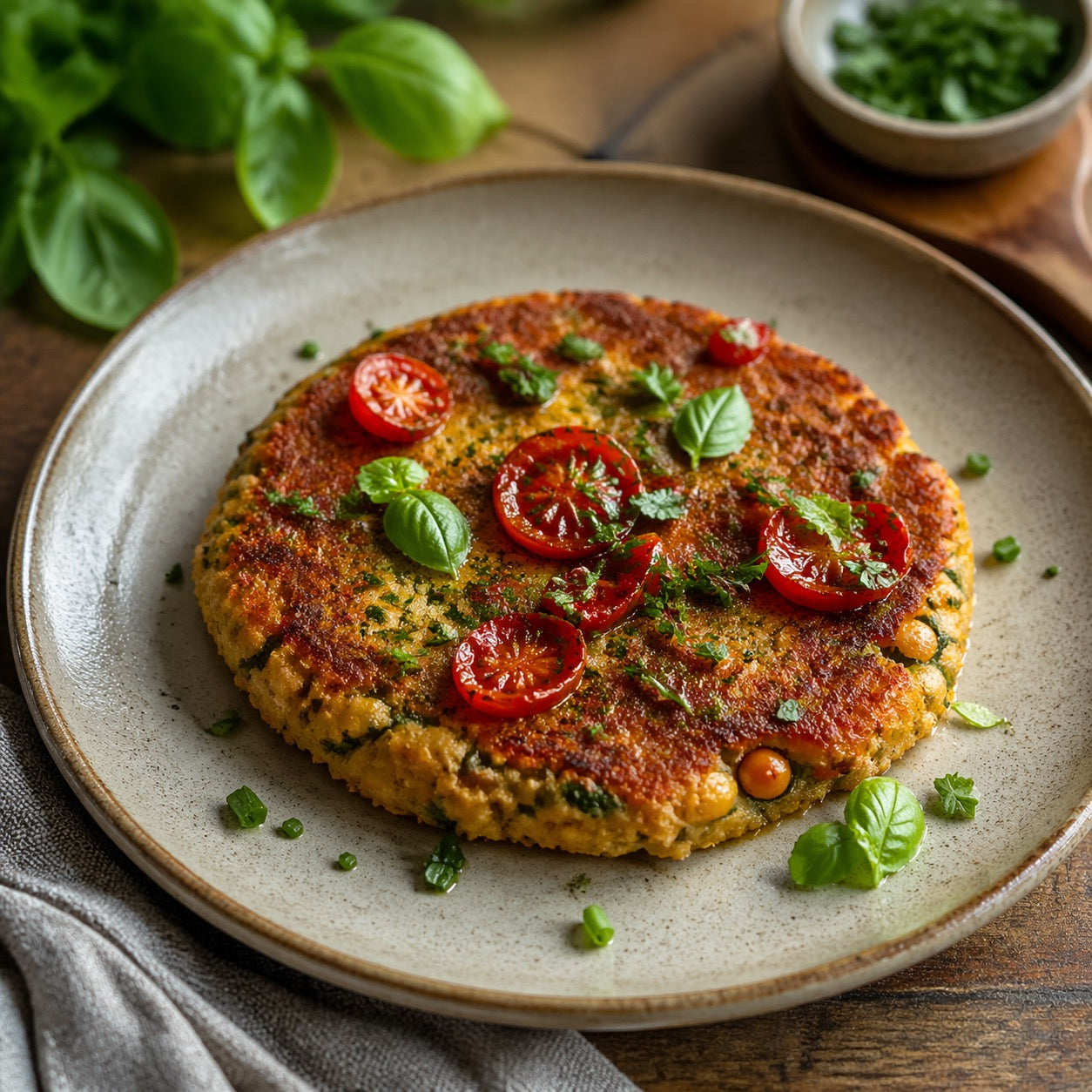 Galette de pois chiches tomate-herbes