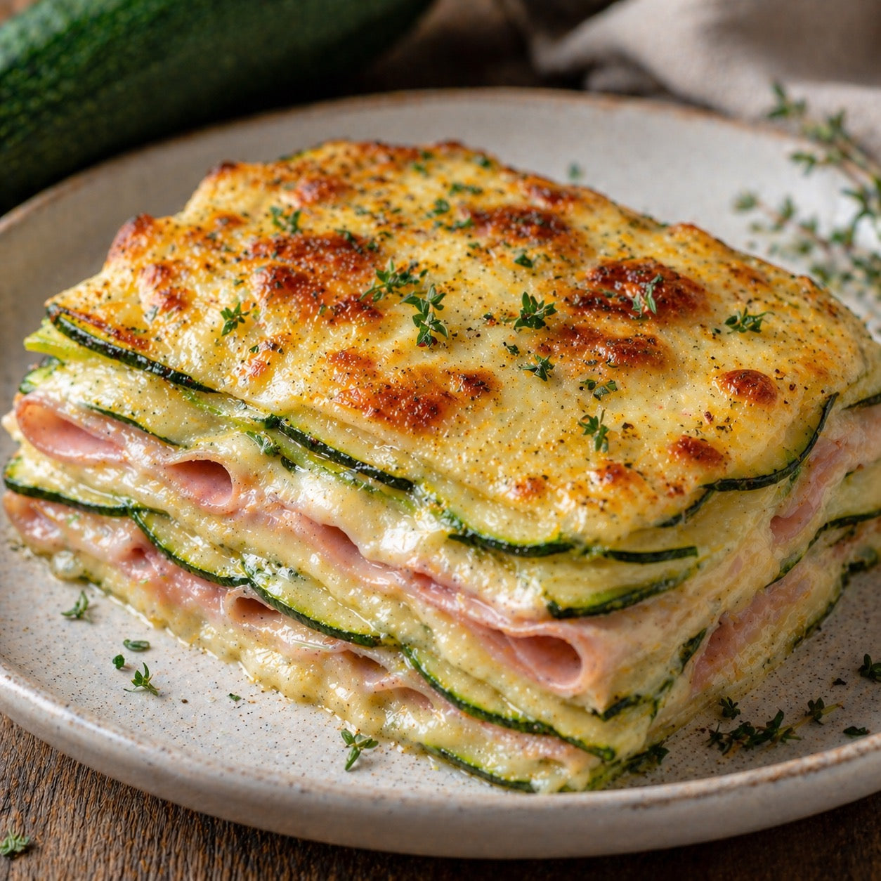 Mille-feuille fondant de courgette & jambon de dinde
