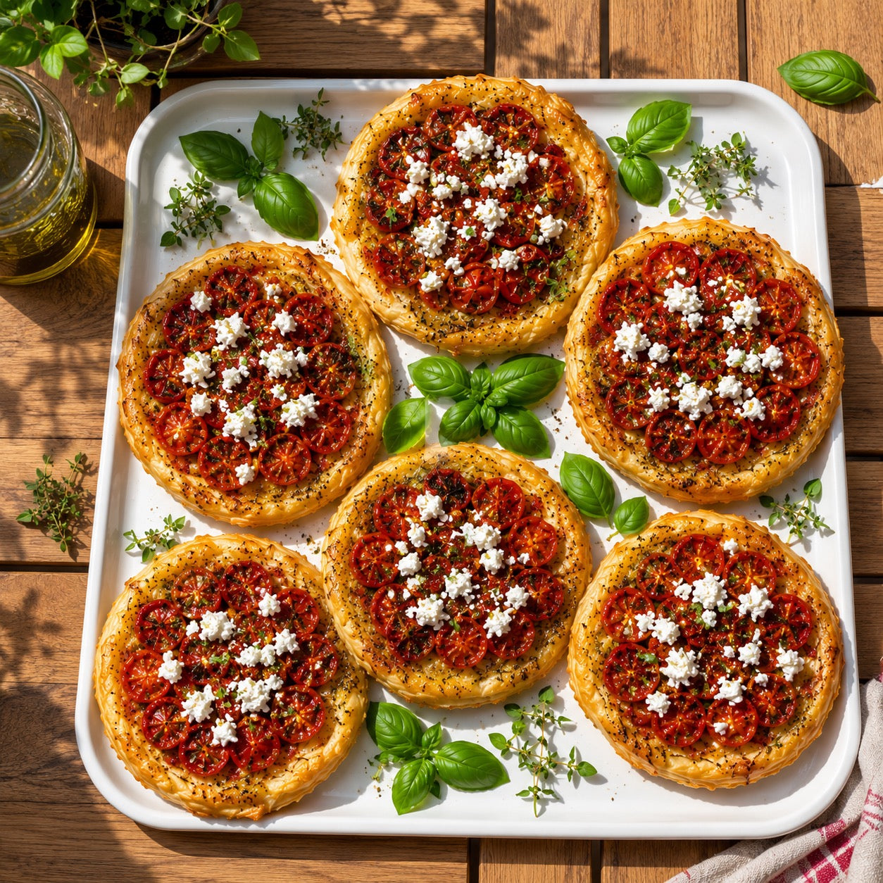Mini tatins tomate cerise, feta et menthe