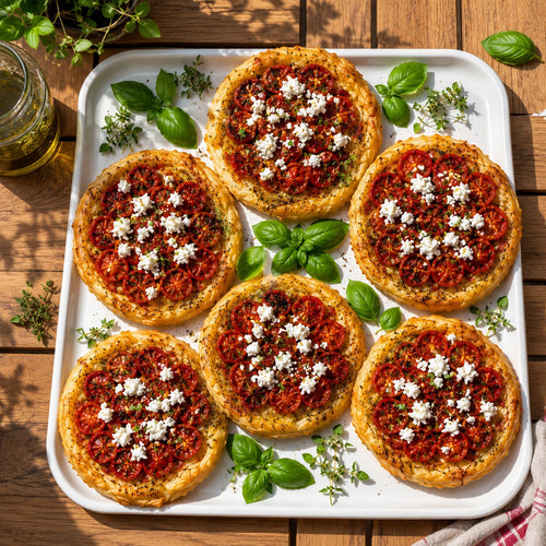 Mini tatins tomate cerise, feta et menthe