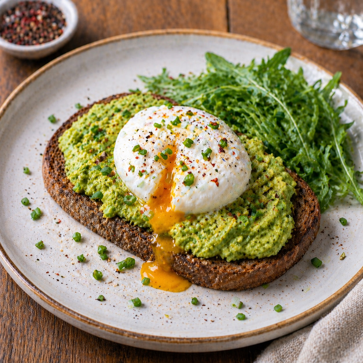 Tartine de seigle avocat-œuf poché