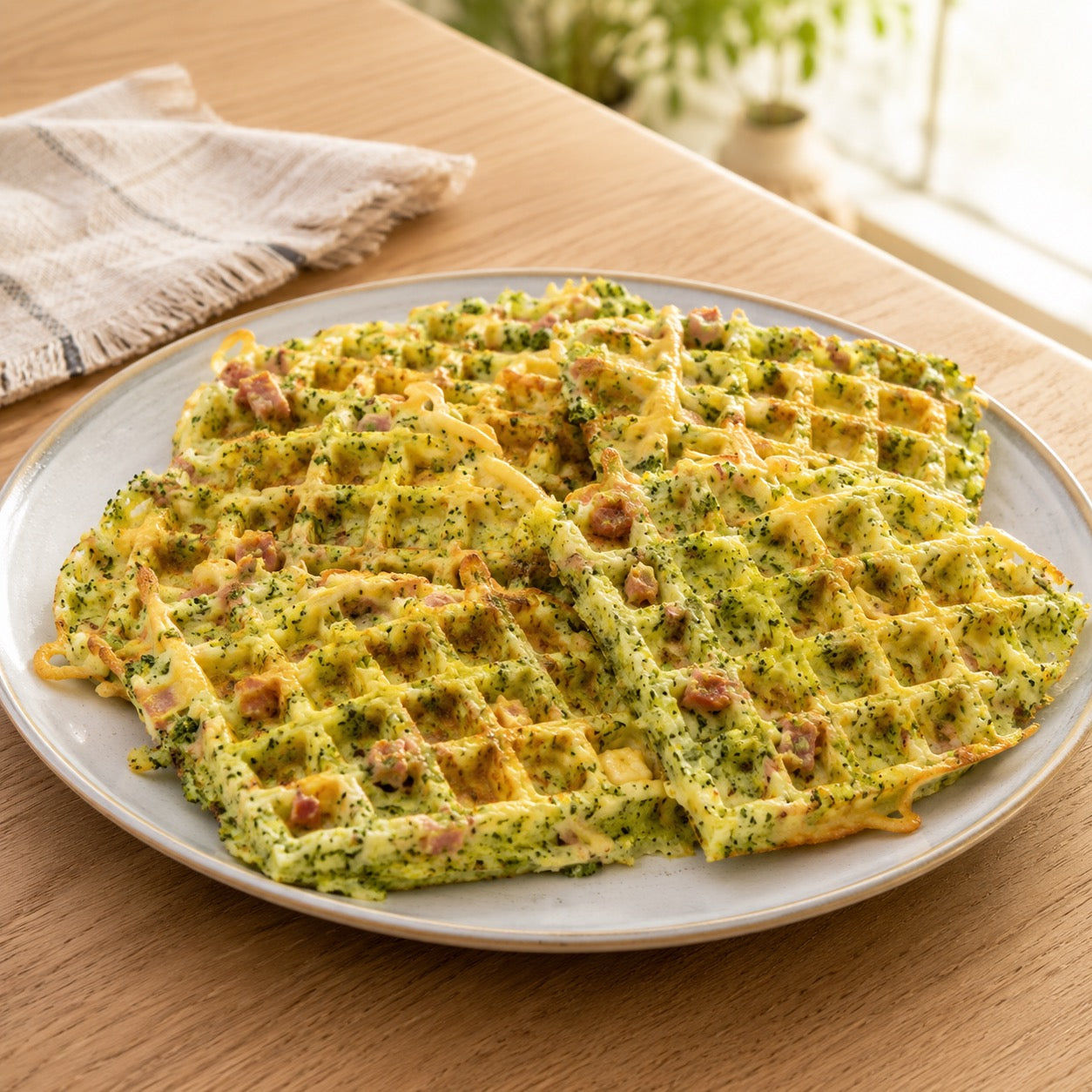 Gaufres brocoli, mozzarella jambon