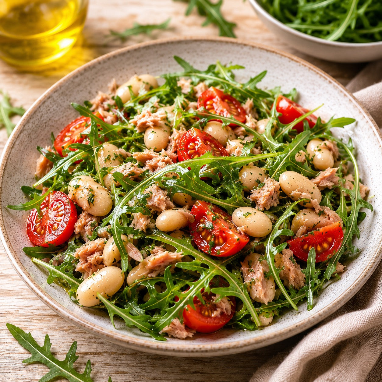 Salade de haricots blancs, thon et roquette