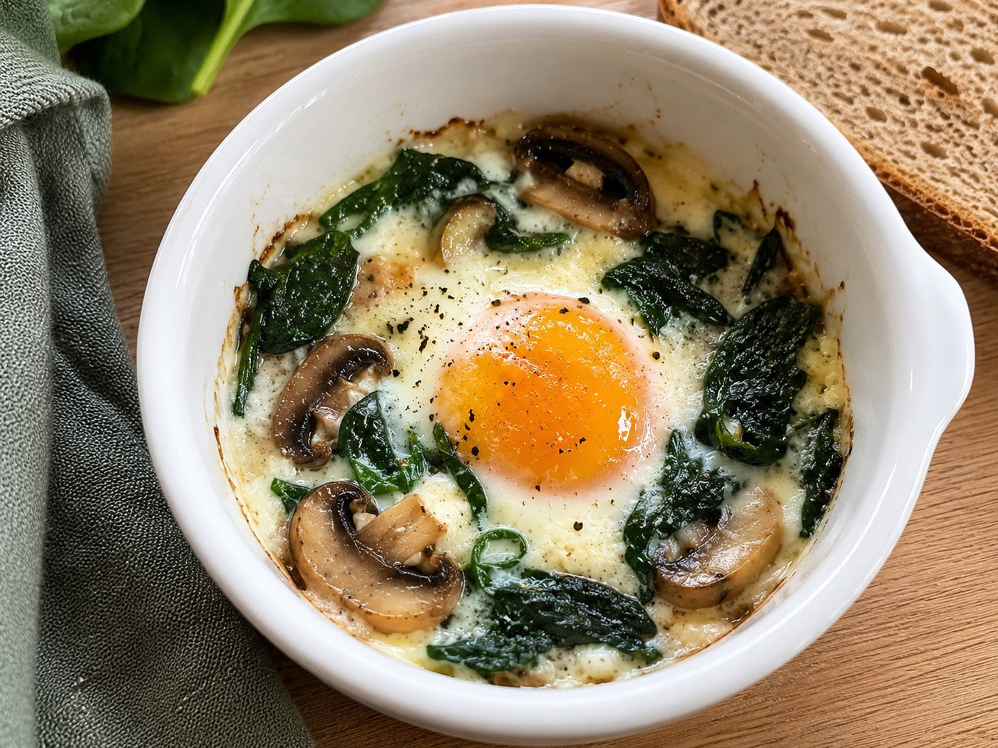 Œufs cocotte aux épinards et champignons