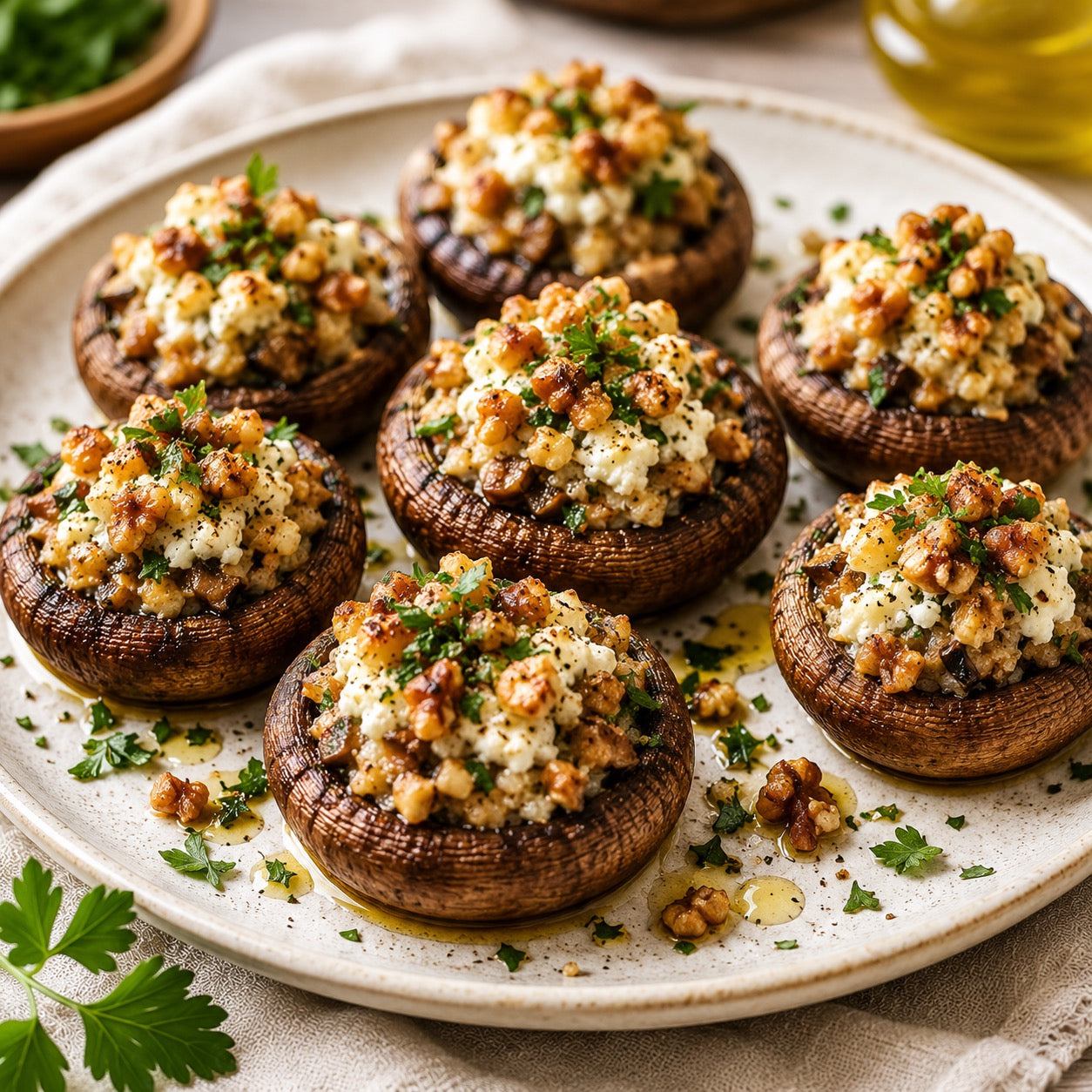 Champignons farcis au chèvre et noix