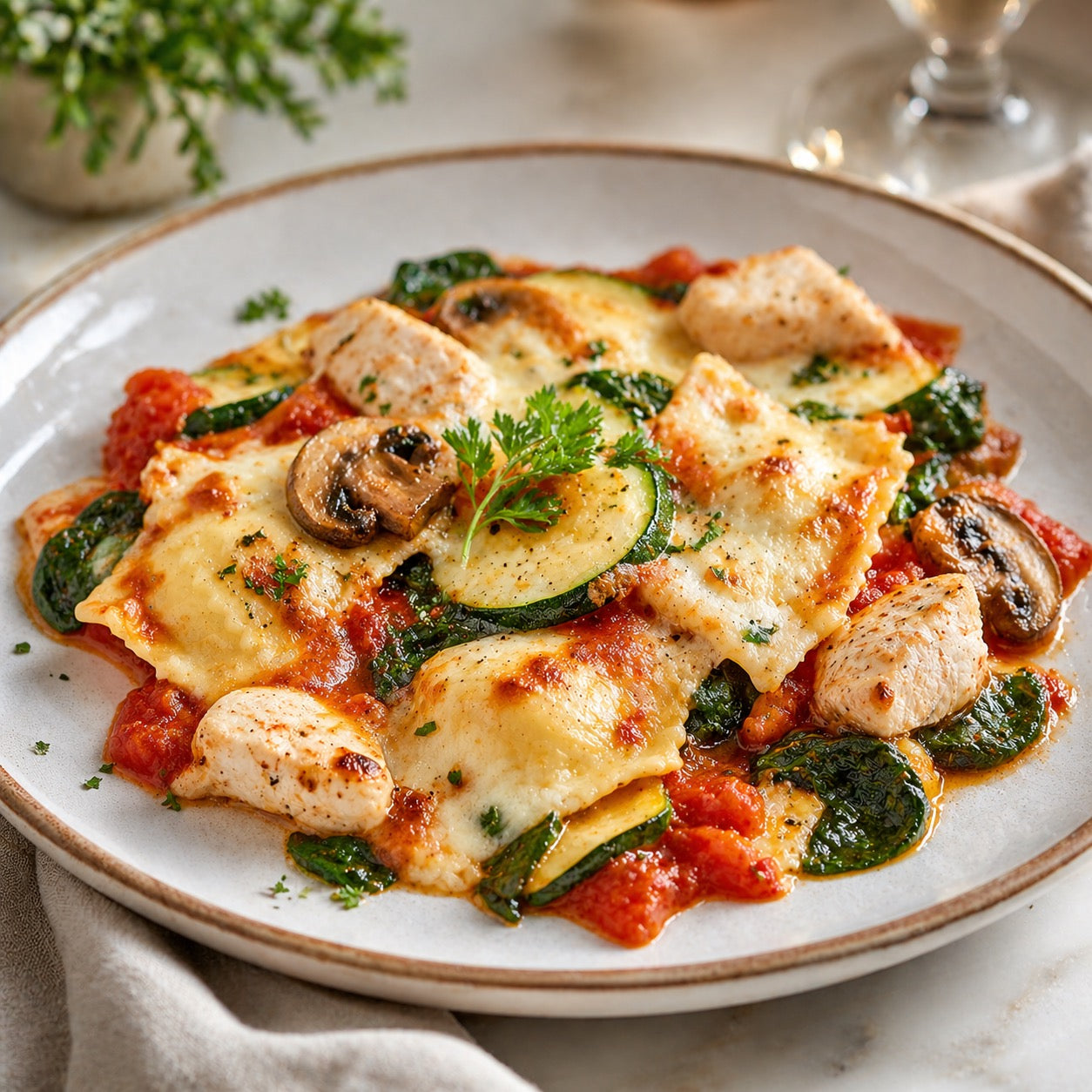 Gratin léger de raviolis aux légumes