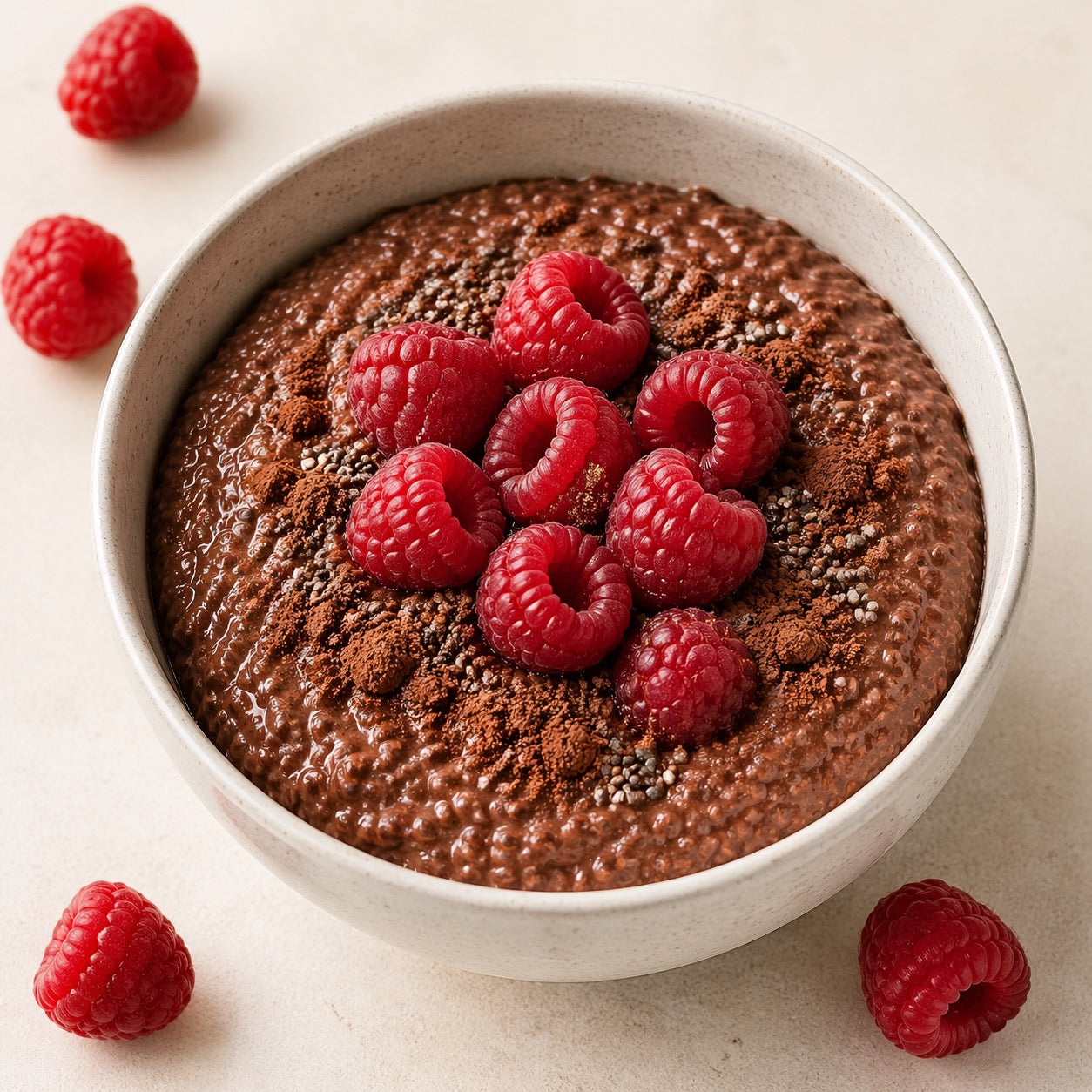 Chia pudding cacao-framboise à préparer la veille