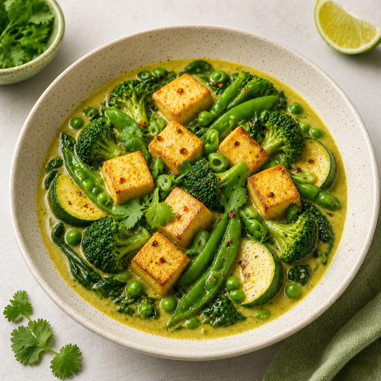 Tofu curry légumes verts