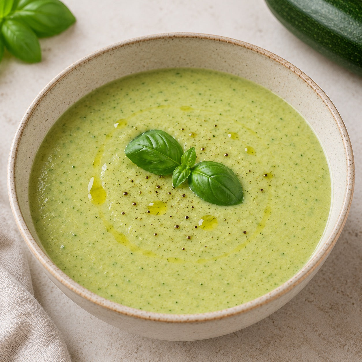Soupe froide courgette-basilic