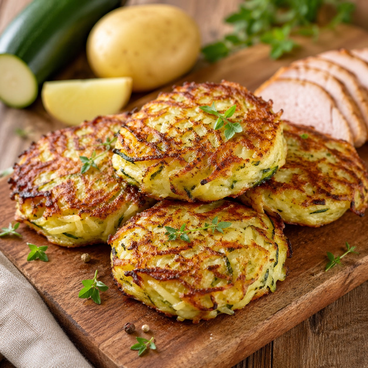 Röstis pomme de terre, courgette et dinde 