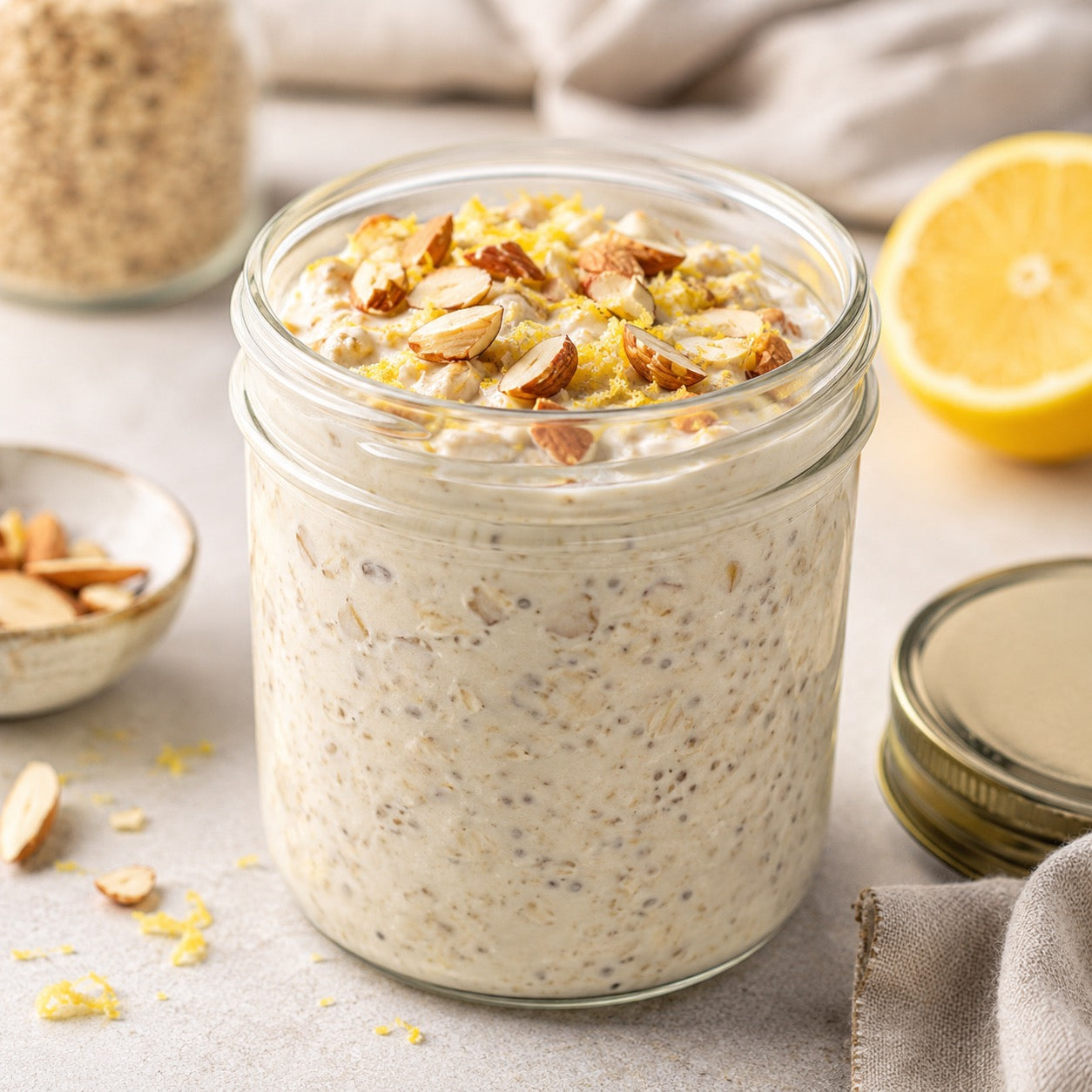 Overnight oats citron-pavot et skyr préparé la veille