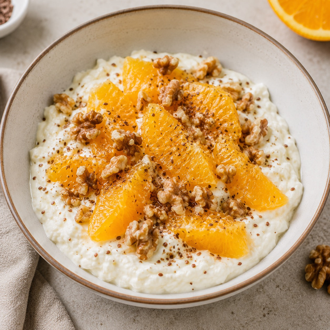 Bowl ricotta-orange-noix