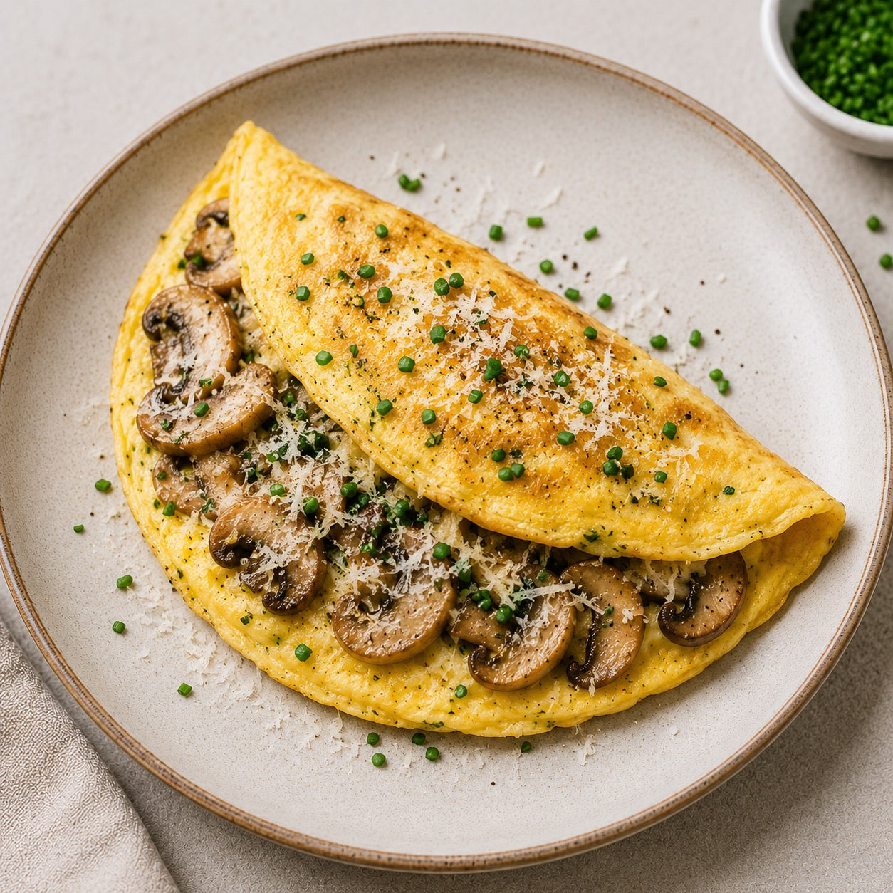 Omelette champignons-ciboulette