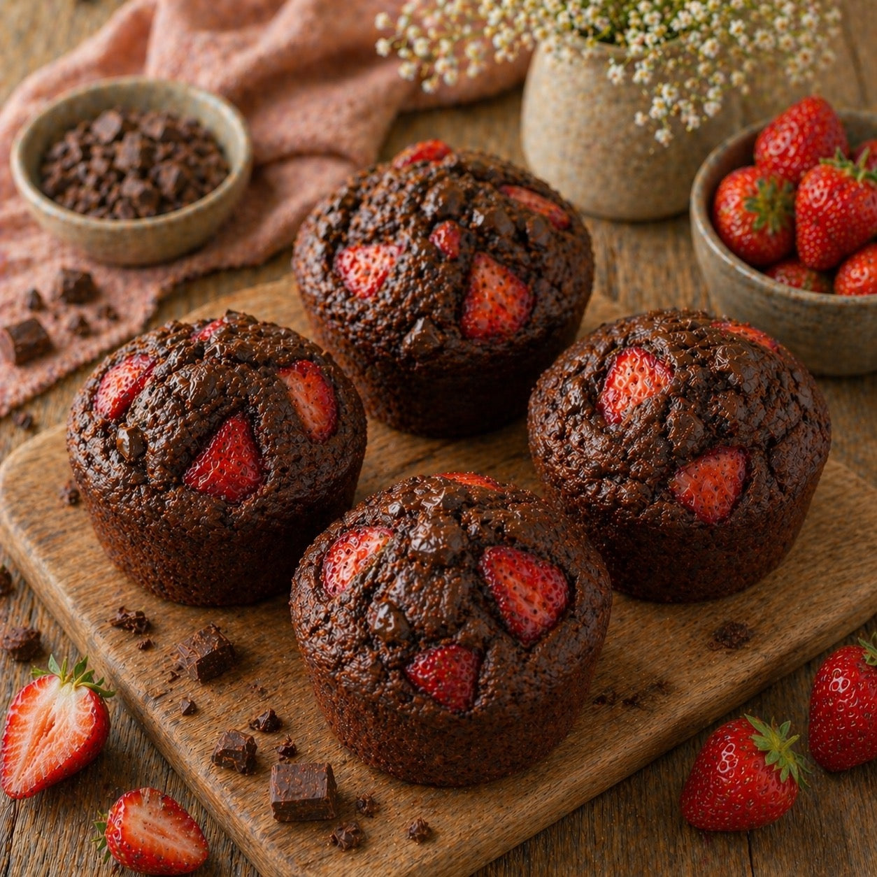 Muffins double chocolat-fraise