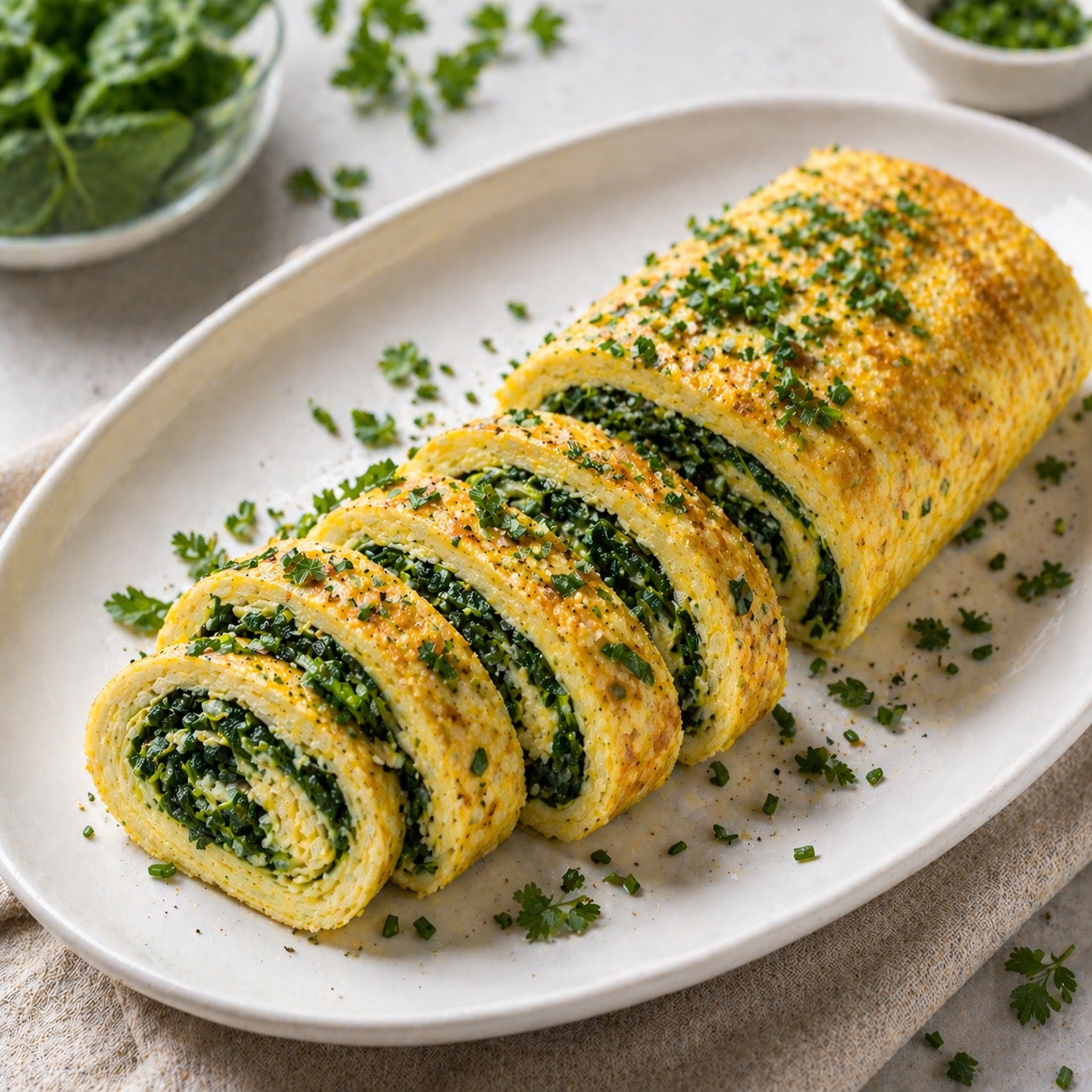 Omelette roulée aux épinards et fines herbes