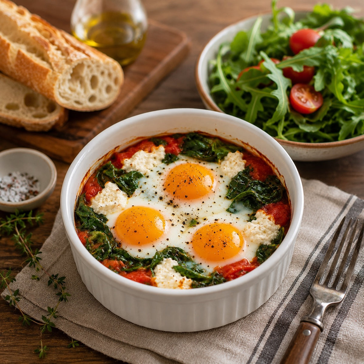 Œufs cocotte tomate, épinards et ricotta