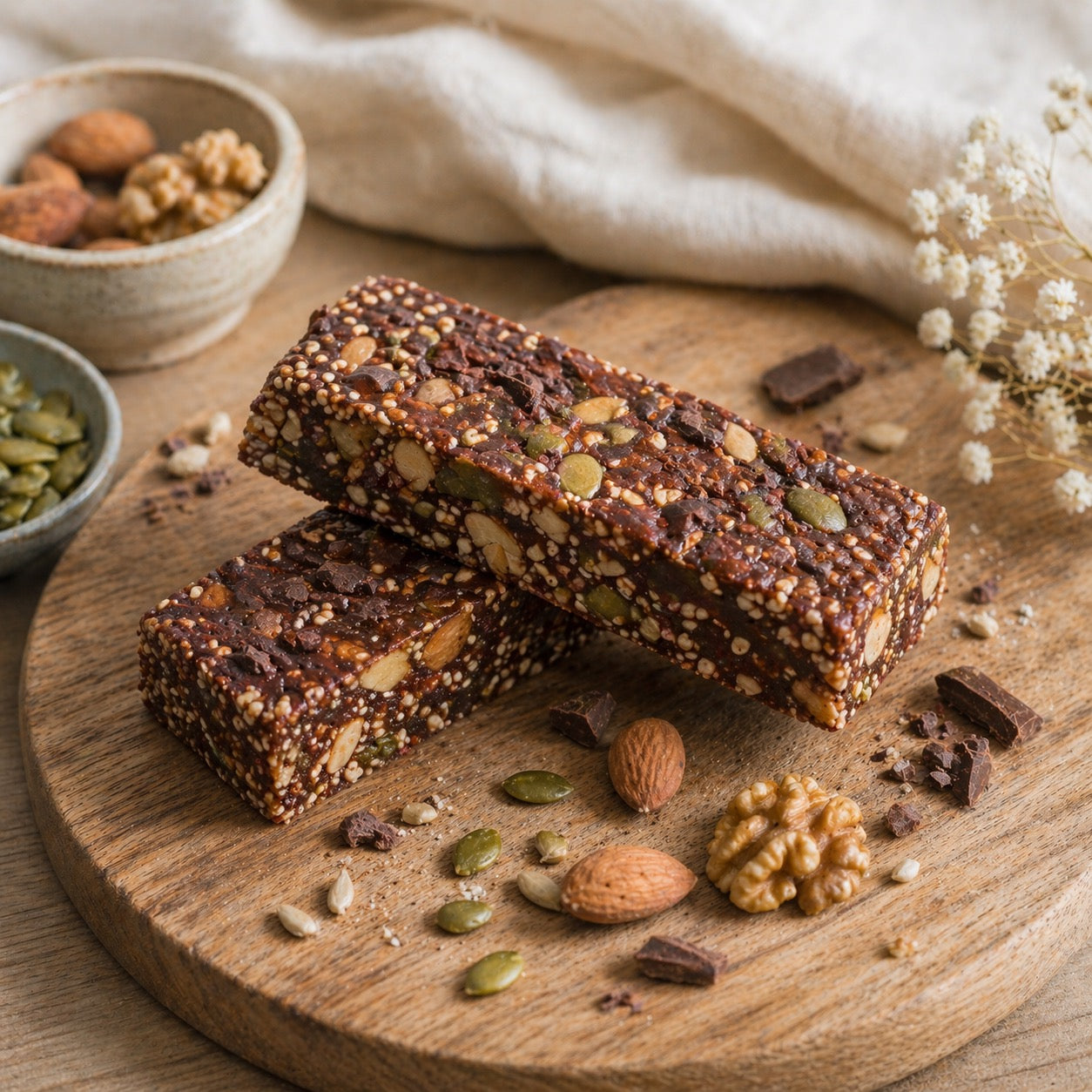 Barres de noix et graines au cacao