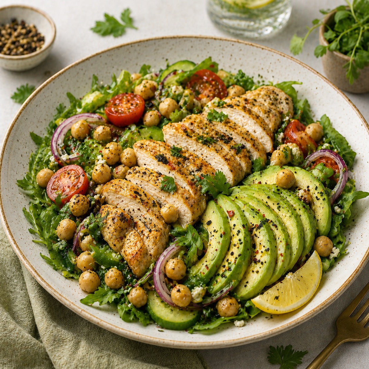 Salade poulet avocat pois chiches