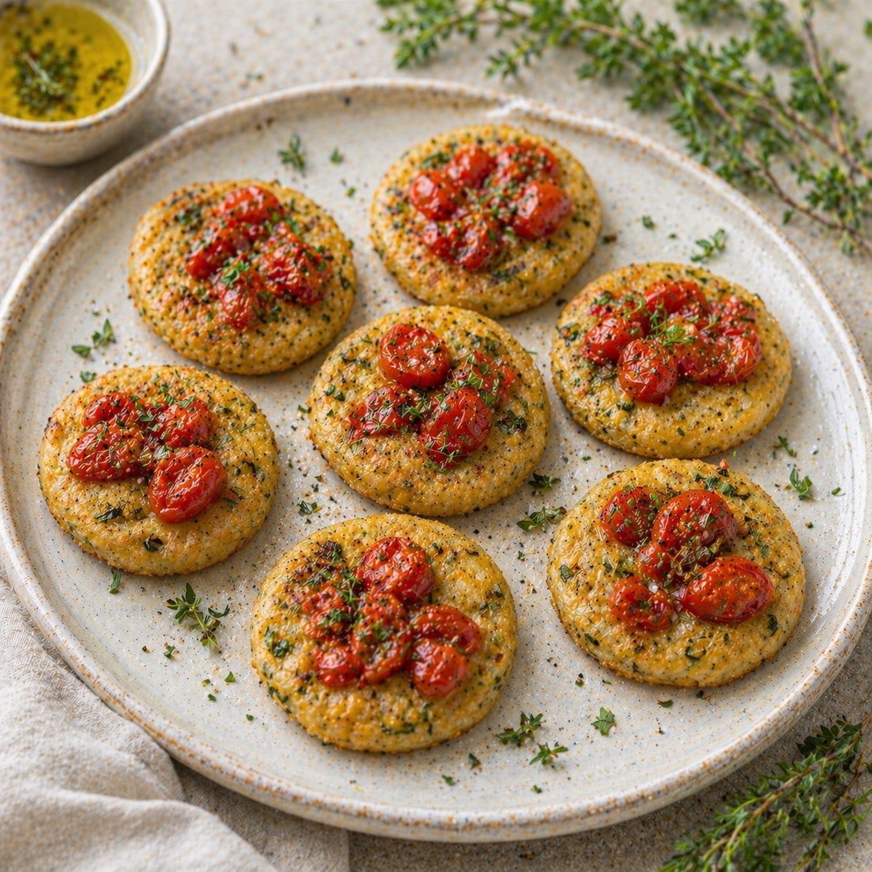 Mini soccas aux herbes et tomates