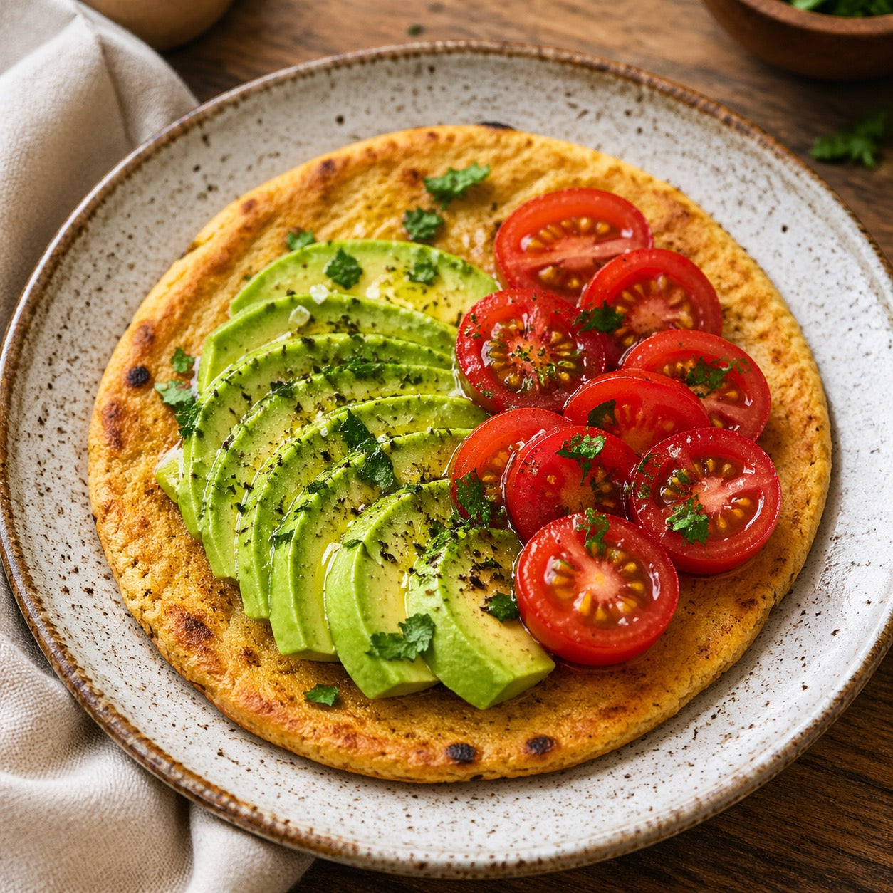 Socca avocat et tomate