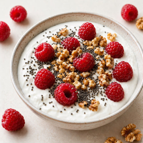 Bowl fromage blanc, framboises, chia et noix