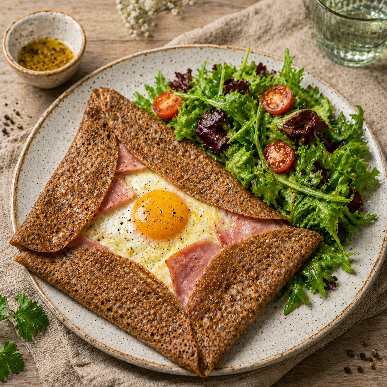 Crêpes sarrasin complètes avec salade