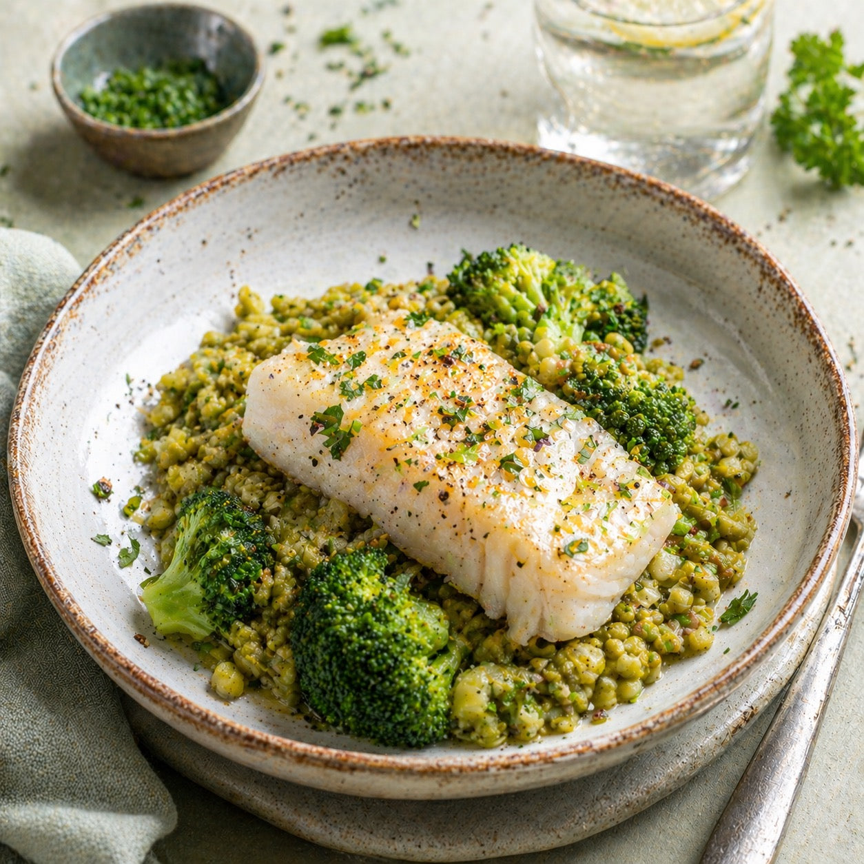 Cabillaud brocoli pois cassés