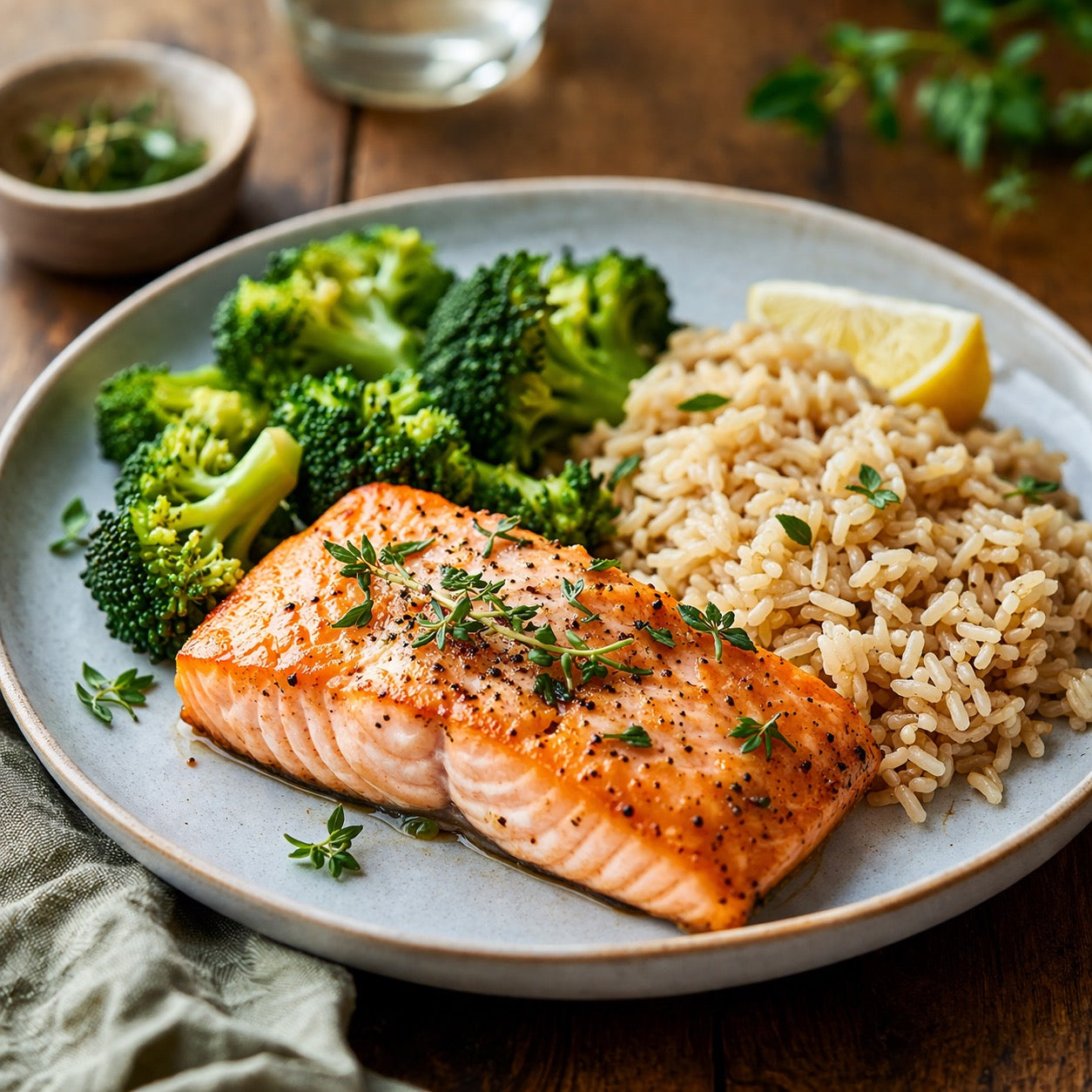 Saumon brocoli riz complet
