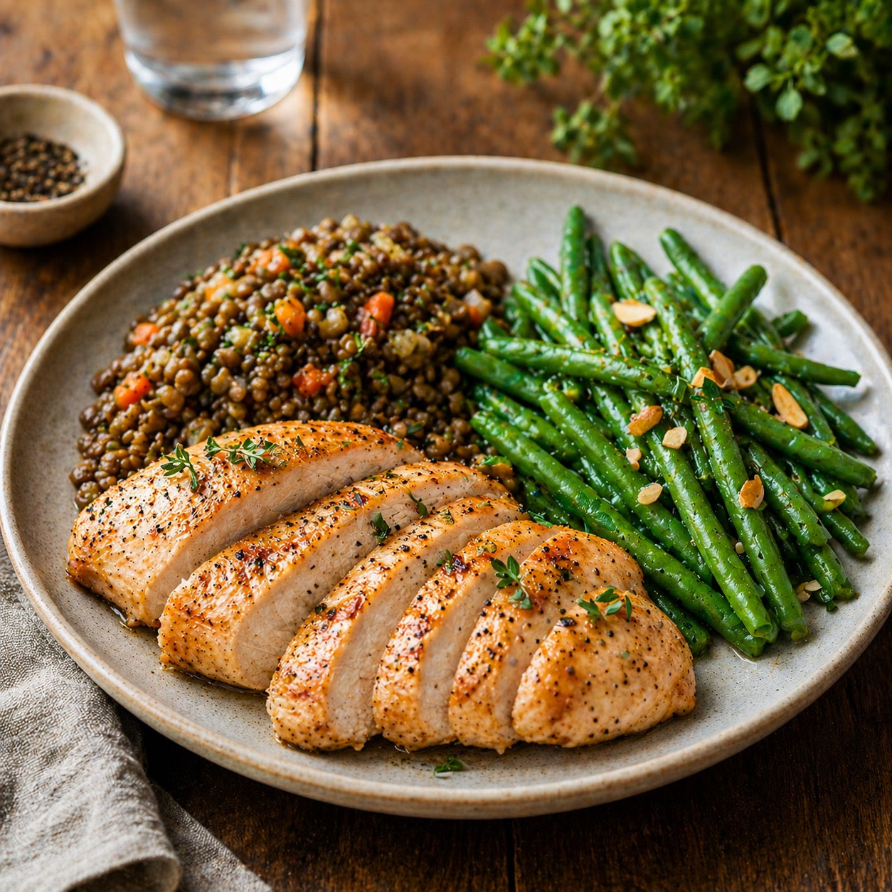 Dinde lentilles haricots verts