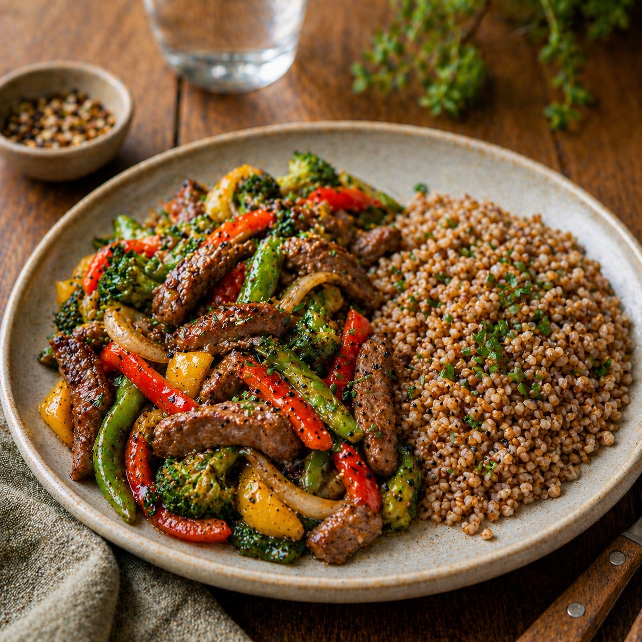 Bœuf sauté légumes et sarrasin