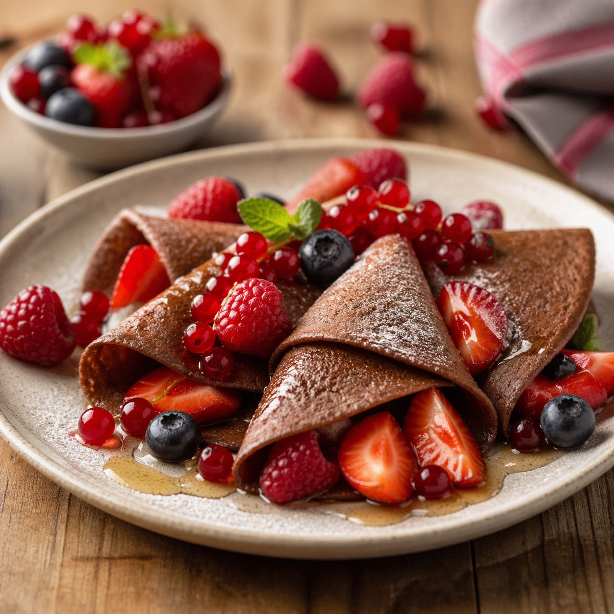 Crêpes cacao aux fruits rouges