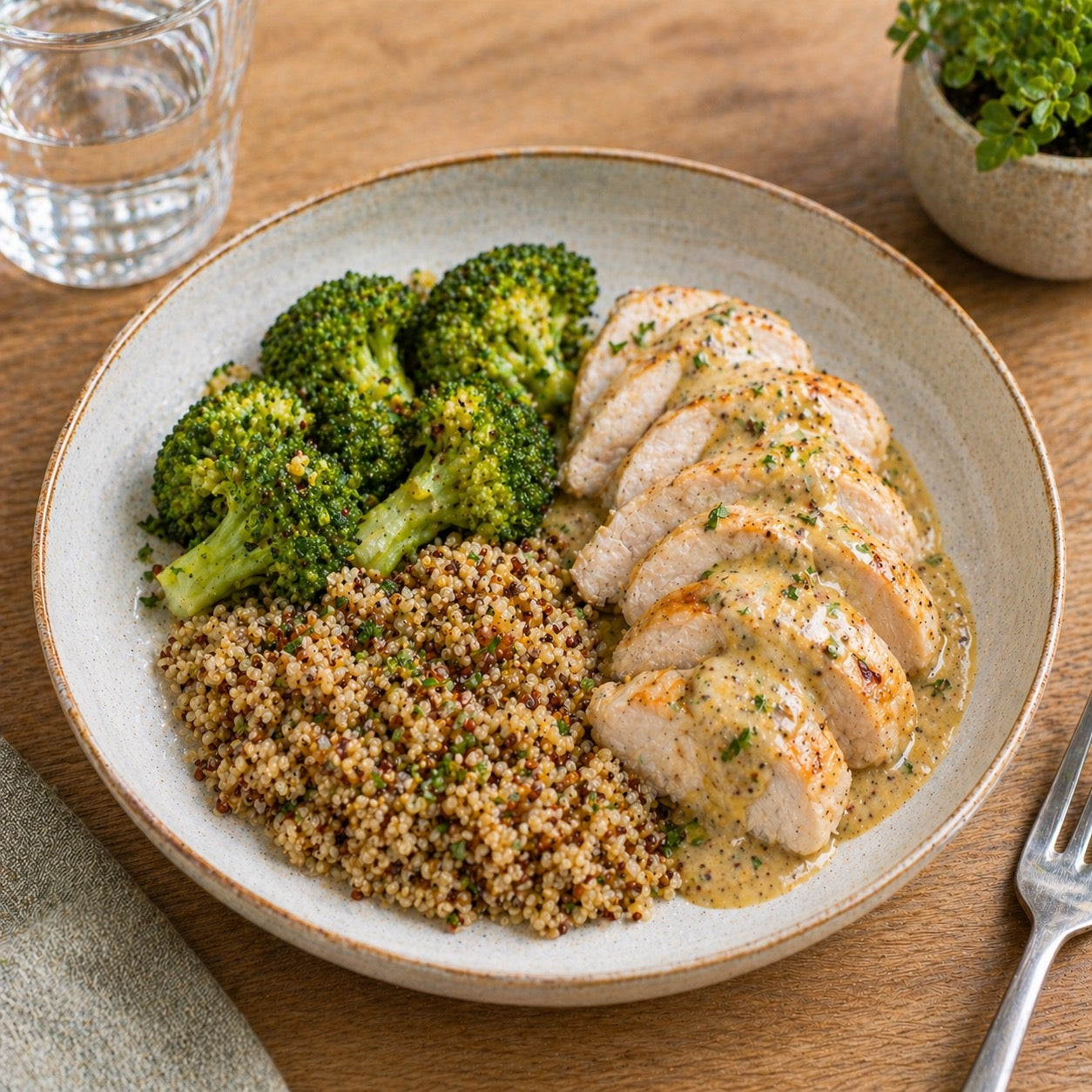 Poulet moutarde brocoli quinoa