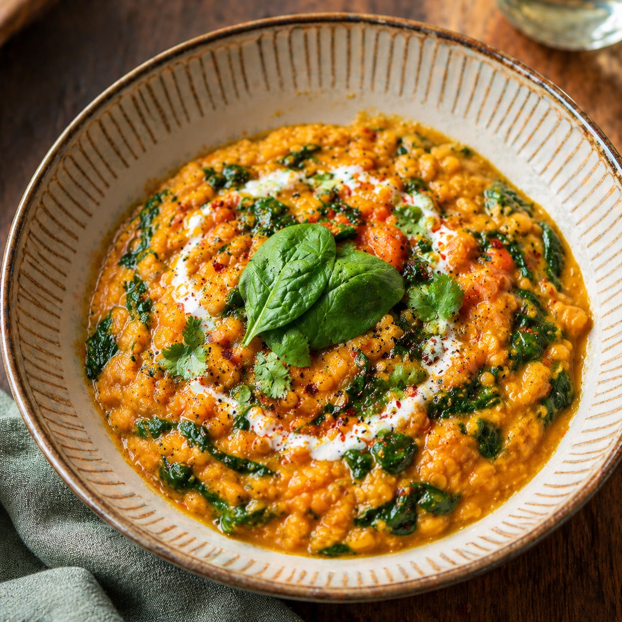 Dahl lentilles corail épinards