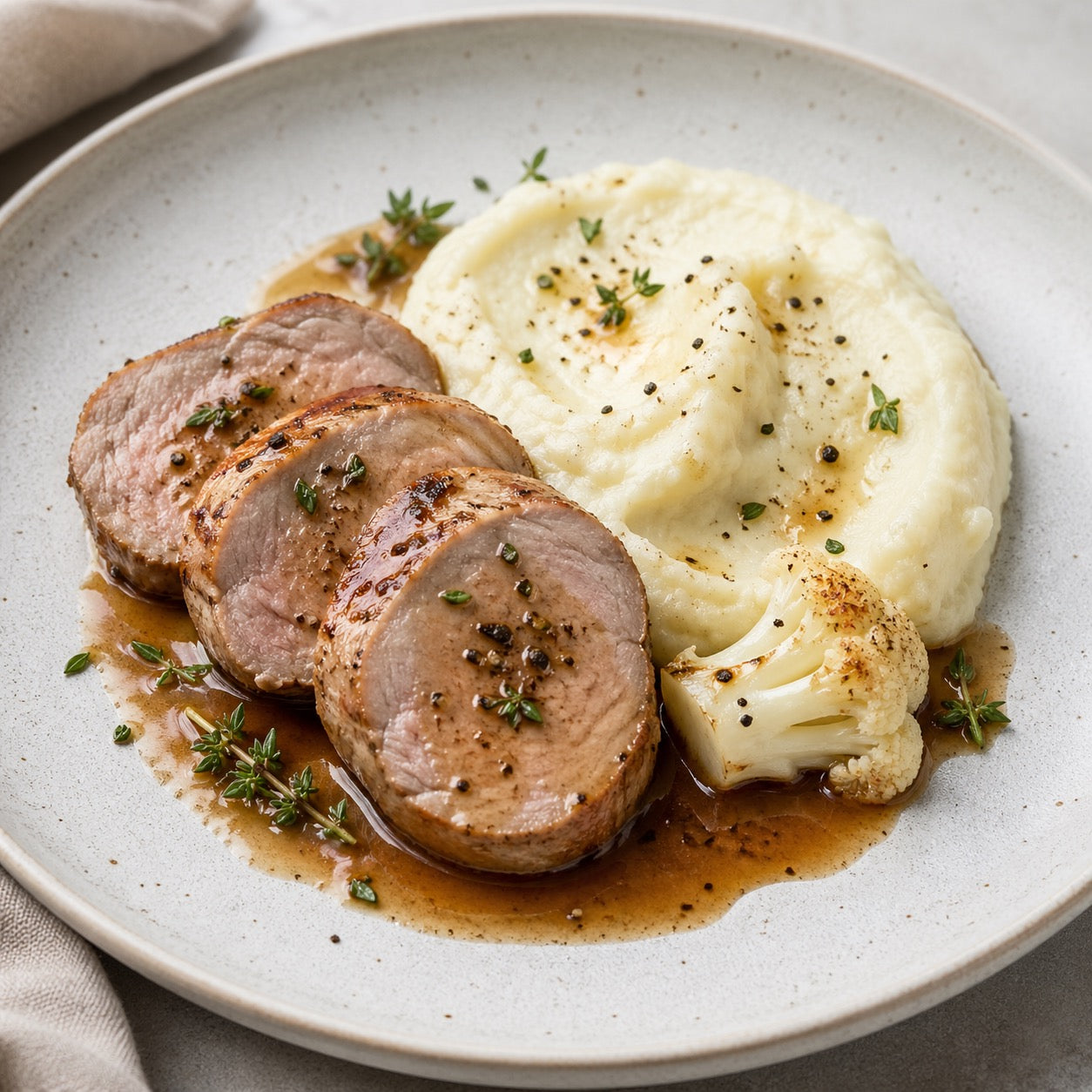 Filet de porc purée chou-fleur