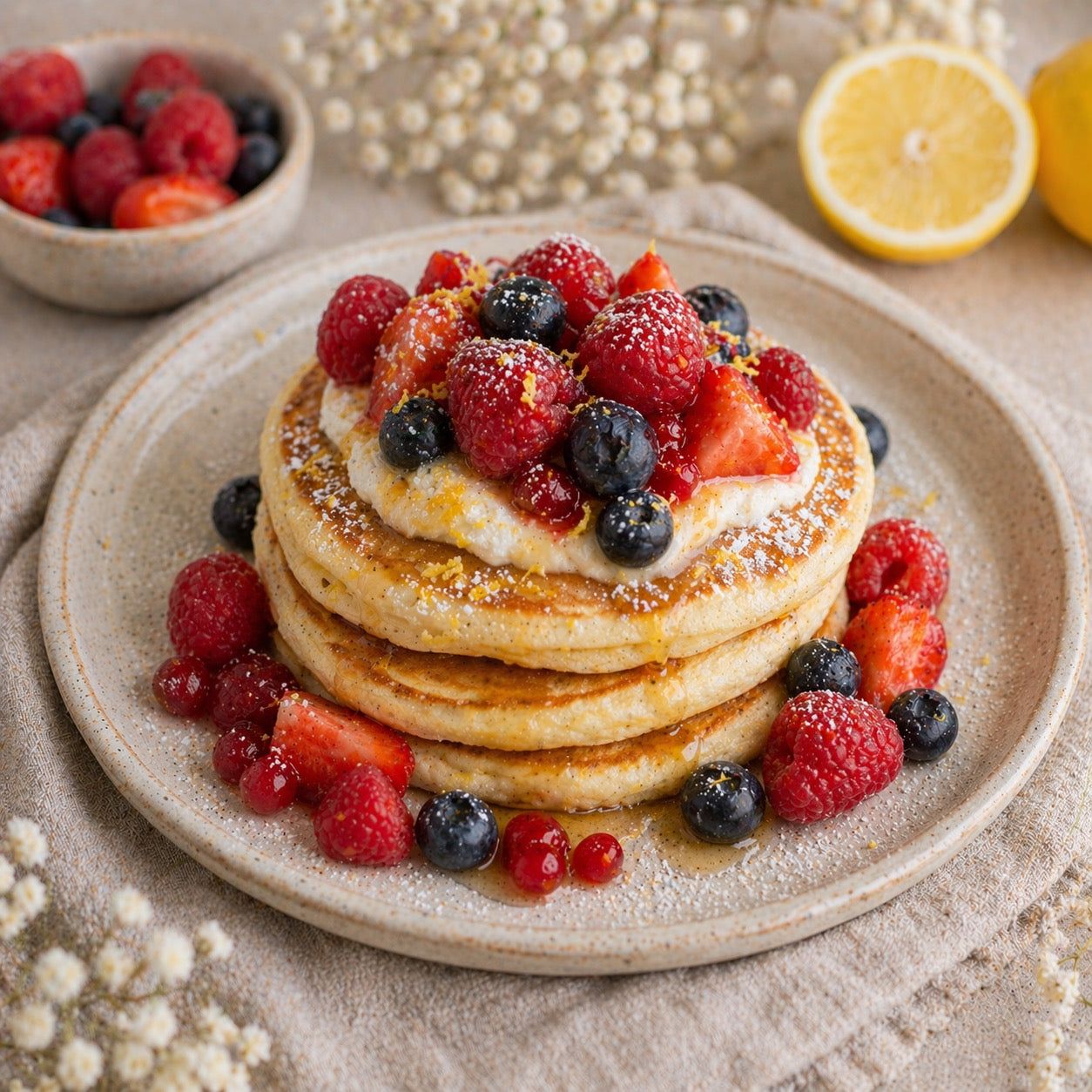Pancakes fluffy ricotta-citron