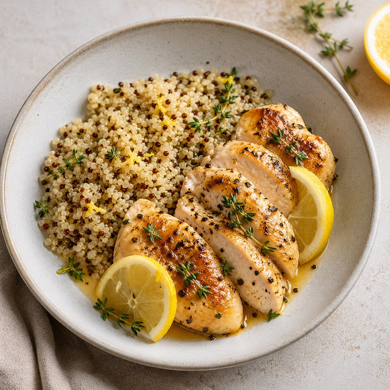 Poulet citron thym quinoa
