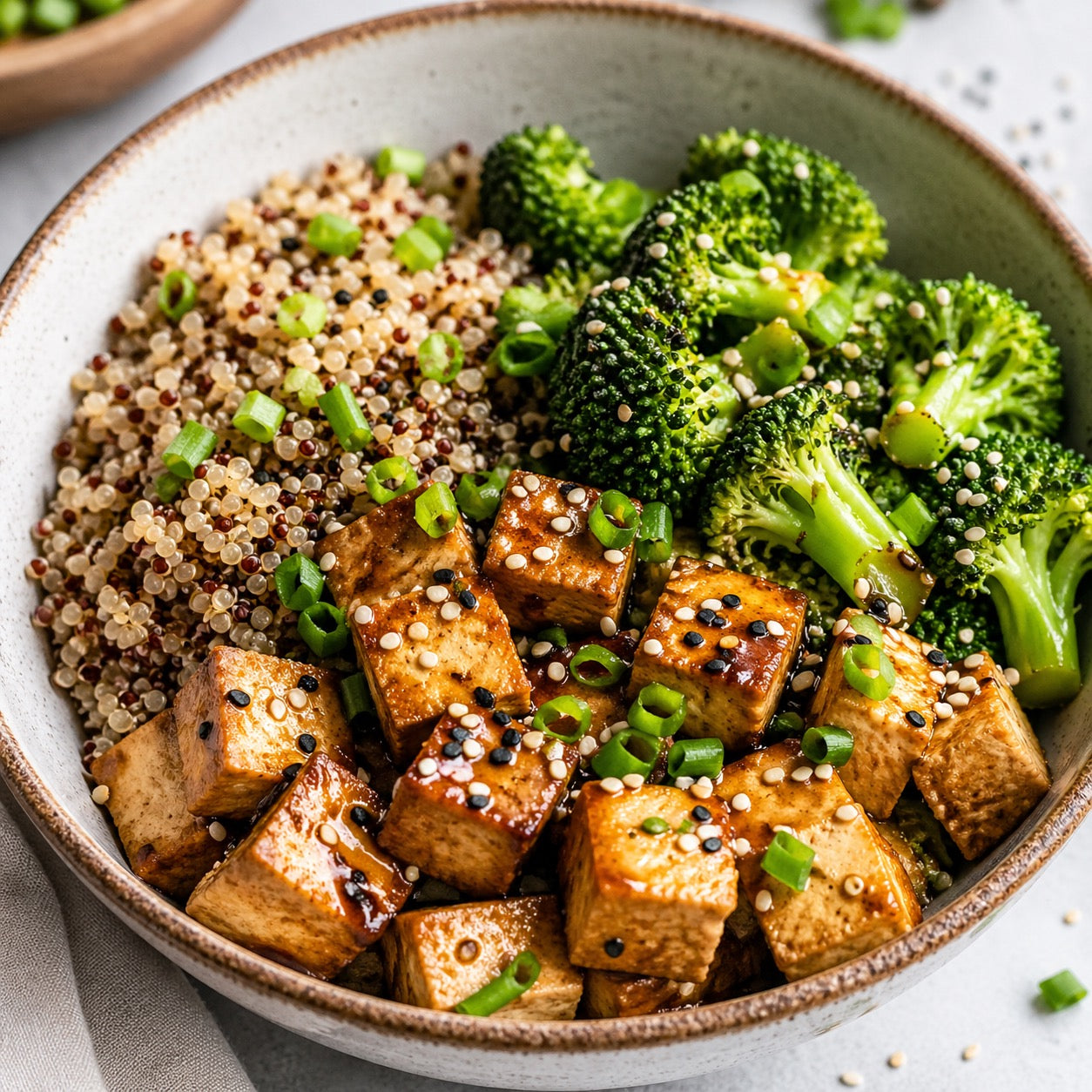 Tofu brocoli sésame quinoa