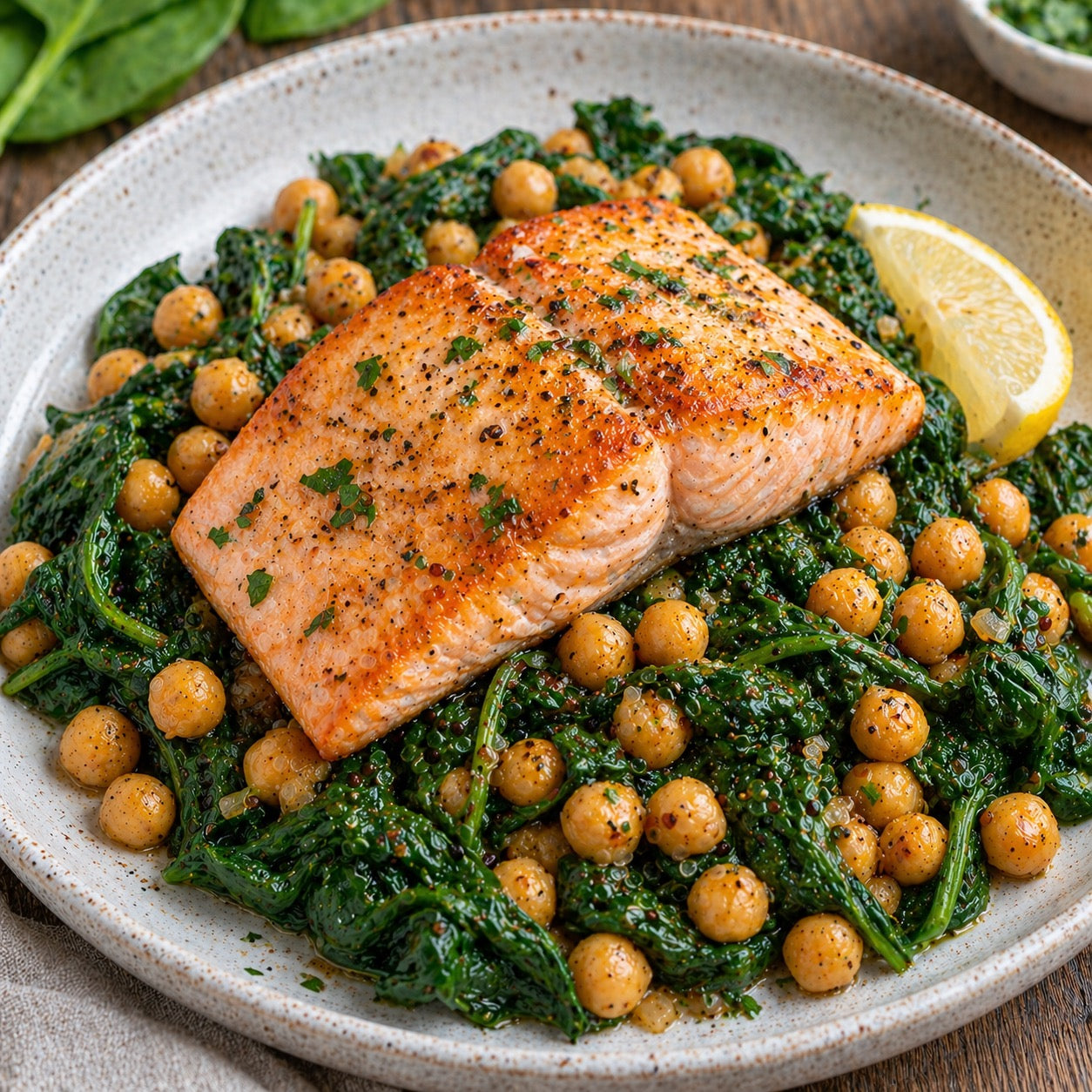 Saumon épinards pois chiches