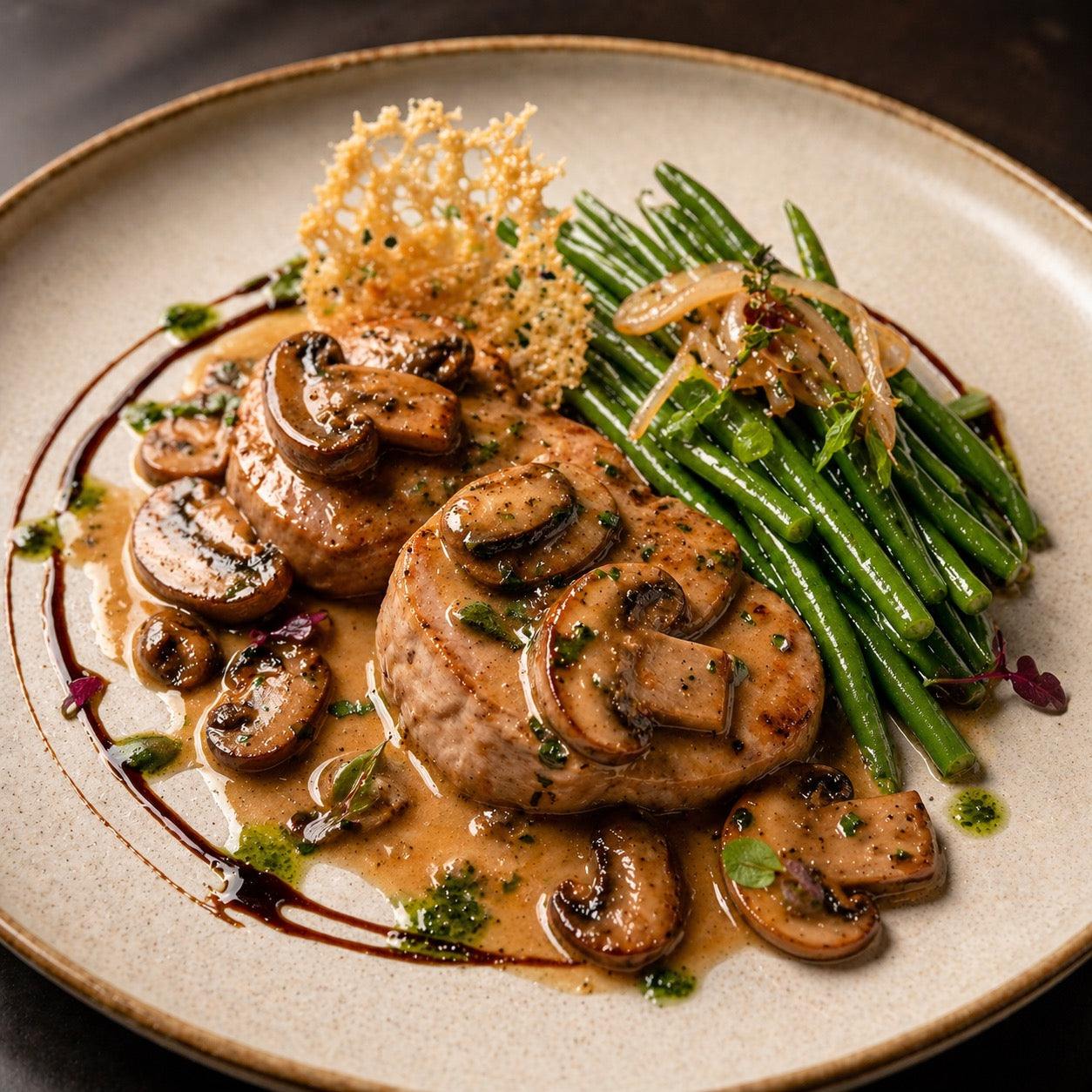 Veau champignons haricots verts