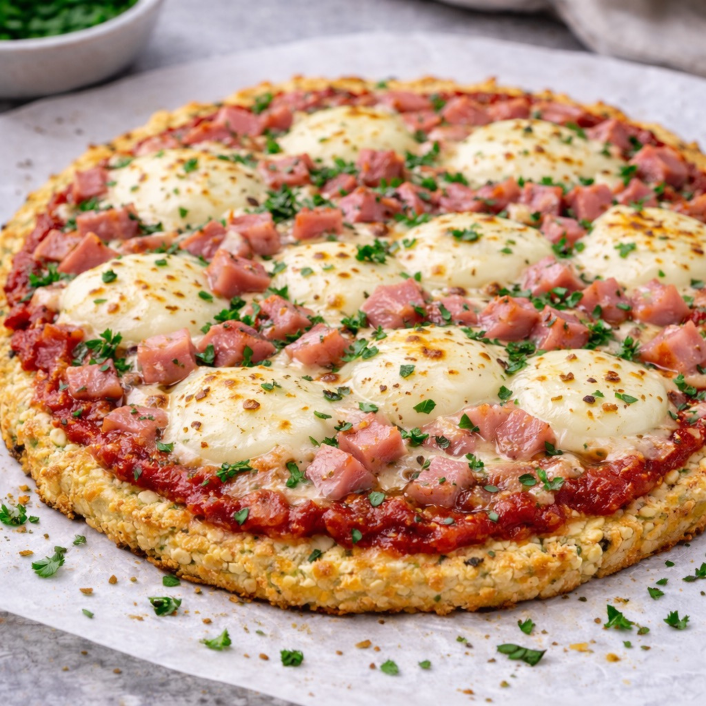 Pizza de chou-fleur, jambon mozzarella
