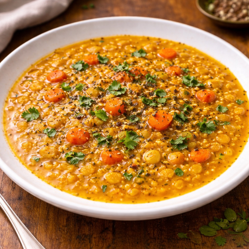 Soupe lentilles corail-cumin